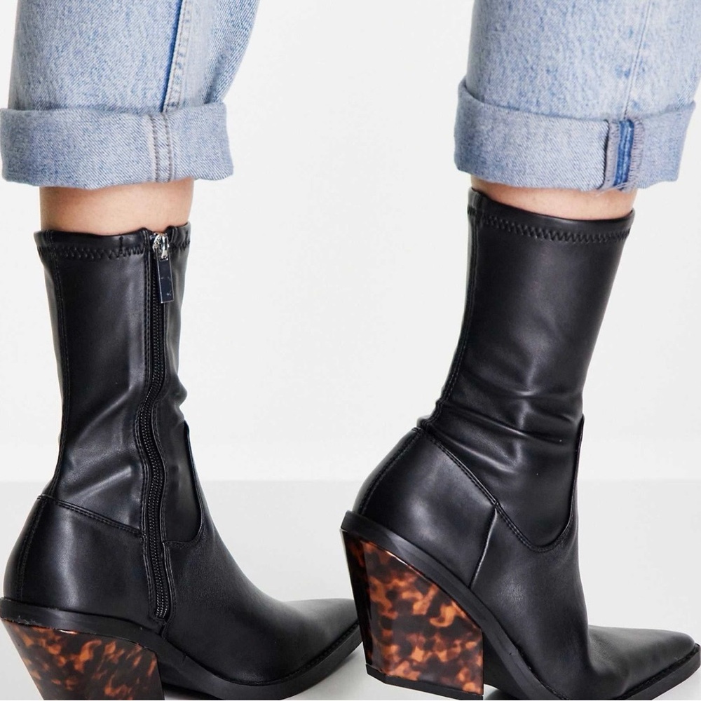 ASOS Black Ankle Boots with Tortoiseshell Heel